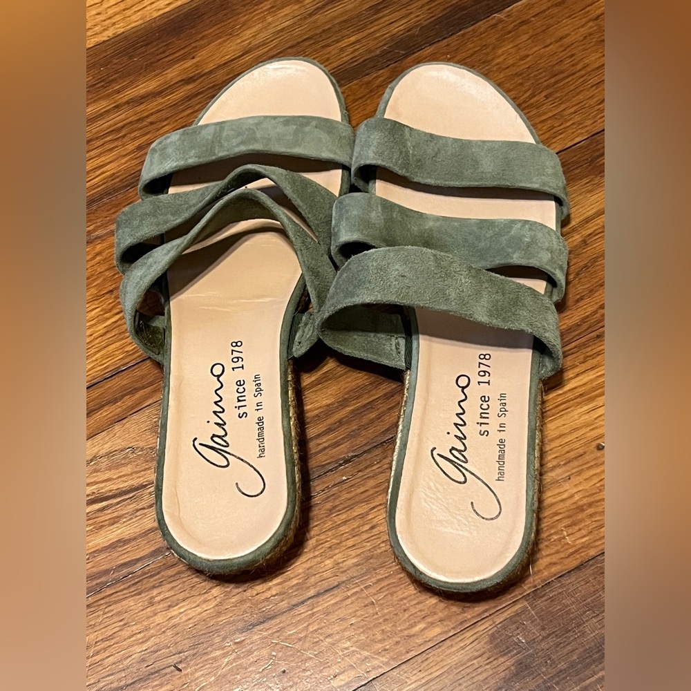 Gaimo - Olive Green Suede Espadrille Sandals Slide Strappy Made Spain Size 38